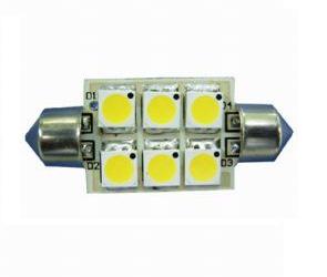 BULB 42FESTOON 6LED 8-30VDC WW - These high quality LED replacement bulbs save power. Same light output as approximately a 5 - 10W incandescent bulb. Using the latest SMD5050 chips they provide the highest light to consumption ratio available today. LEDs are arranged 6 on one side. Specification: 1.5 Watt, 10 - 30V DC, Equivalent incandescent - 5 - 10 Watts, 97 Lumens (Warm White).